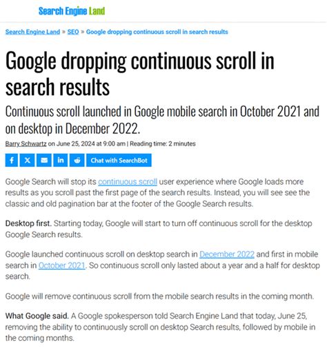 Google is killing infinite scroll on search results .